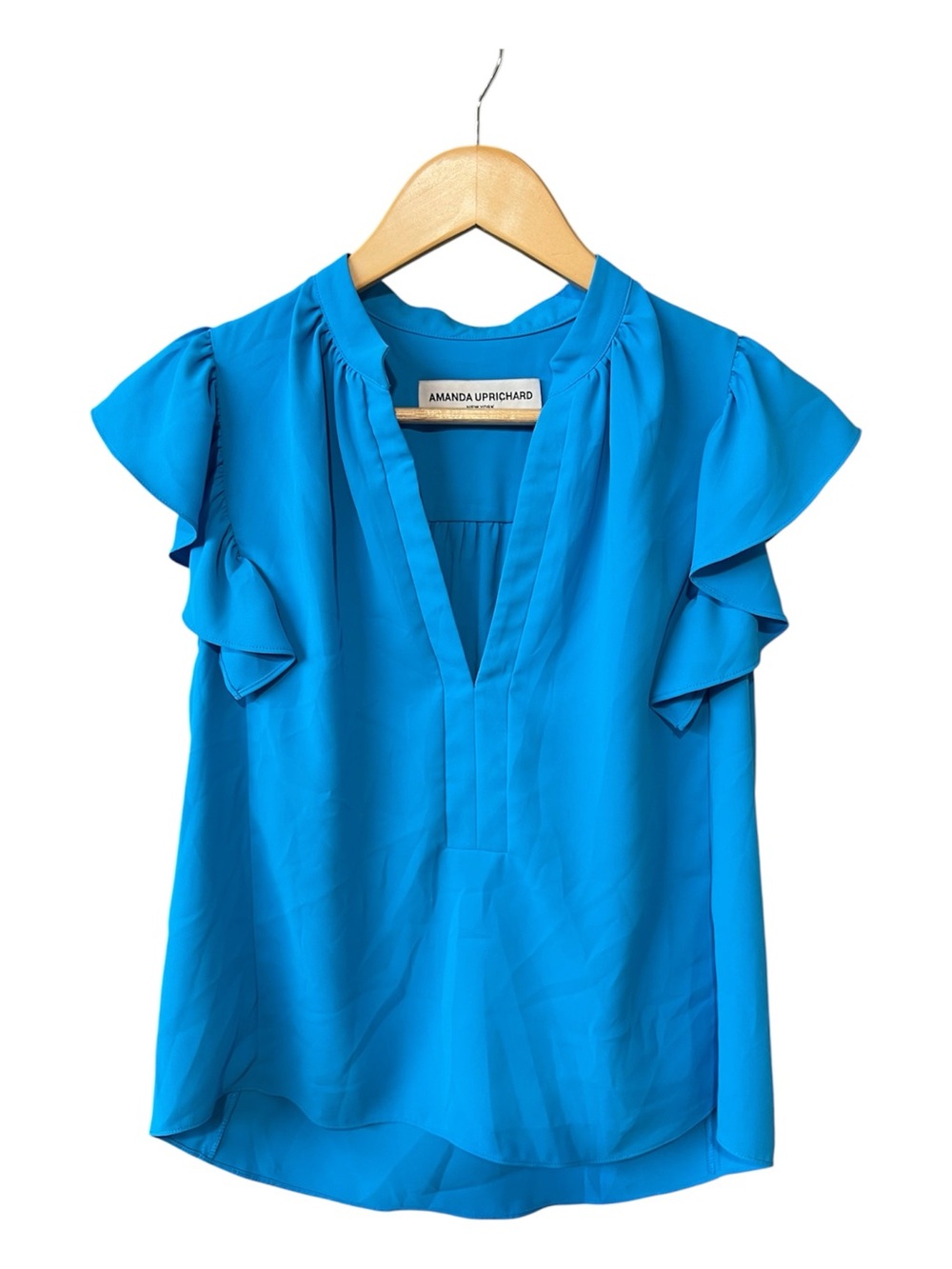 Amanda Uprichard Blue Ruffle Top Size Small